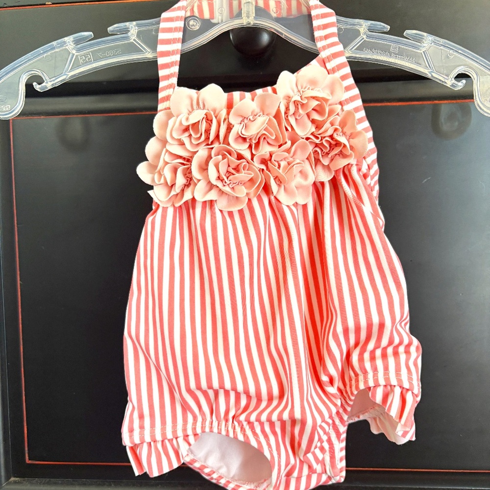 Janie and Jack swimsuit, one piece, halter style, striped, infant 0-3 mos